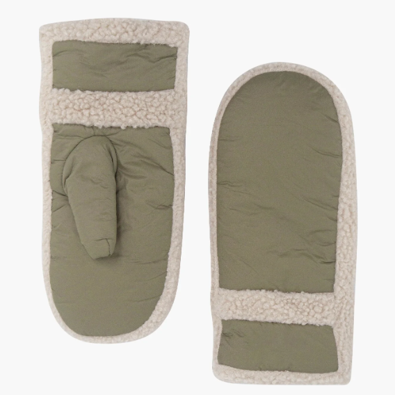 Khaki Borg Trim Mittens