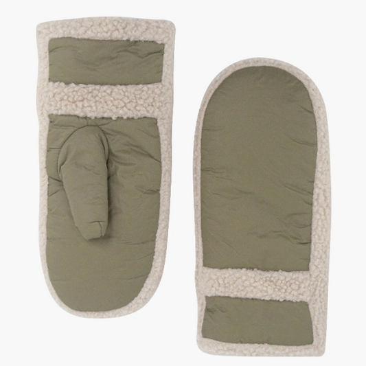 Khaki Borg Trim Mittens