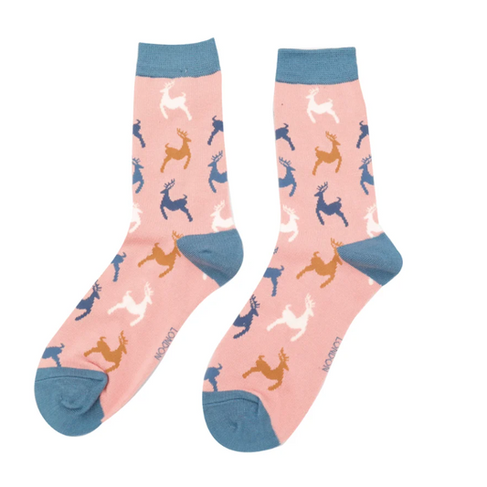 Leaping Deer Dusky Pink Bamboo Socks