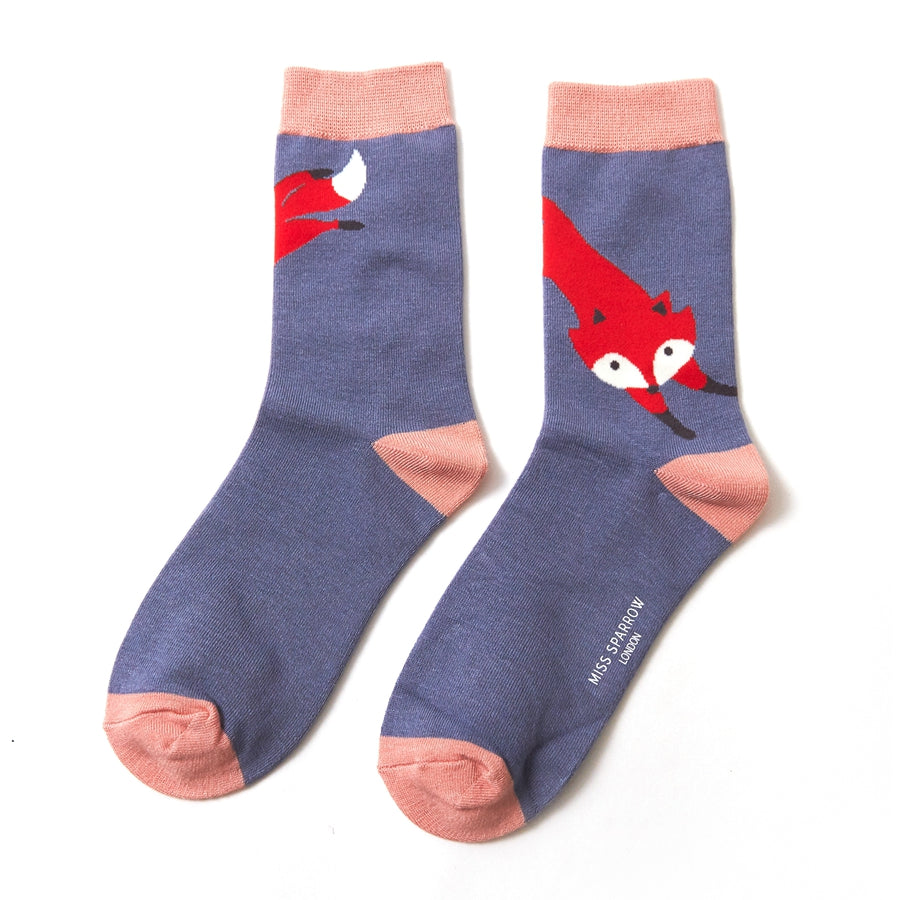 Leaping fox cornflower bamboo Socks