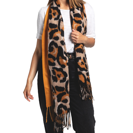 Miss Sparrow Soft Leopard Print Mustard Scarf