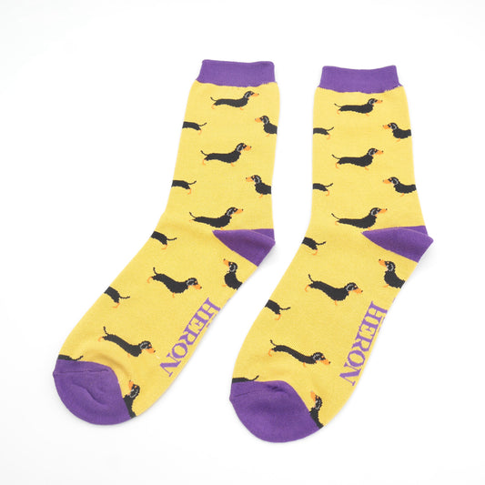 Little sausage dogs Yellow Bamboo Socks