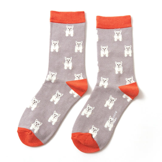 Mini Westies Grey bamboo Socks