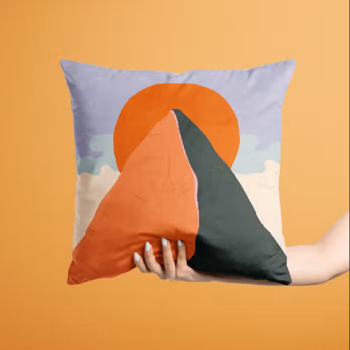 Dark Green & Orange Mountain Sunset Cushion