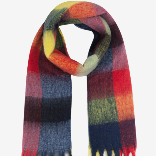 Colorful plaid scarf on a white background