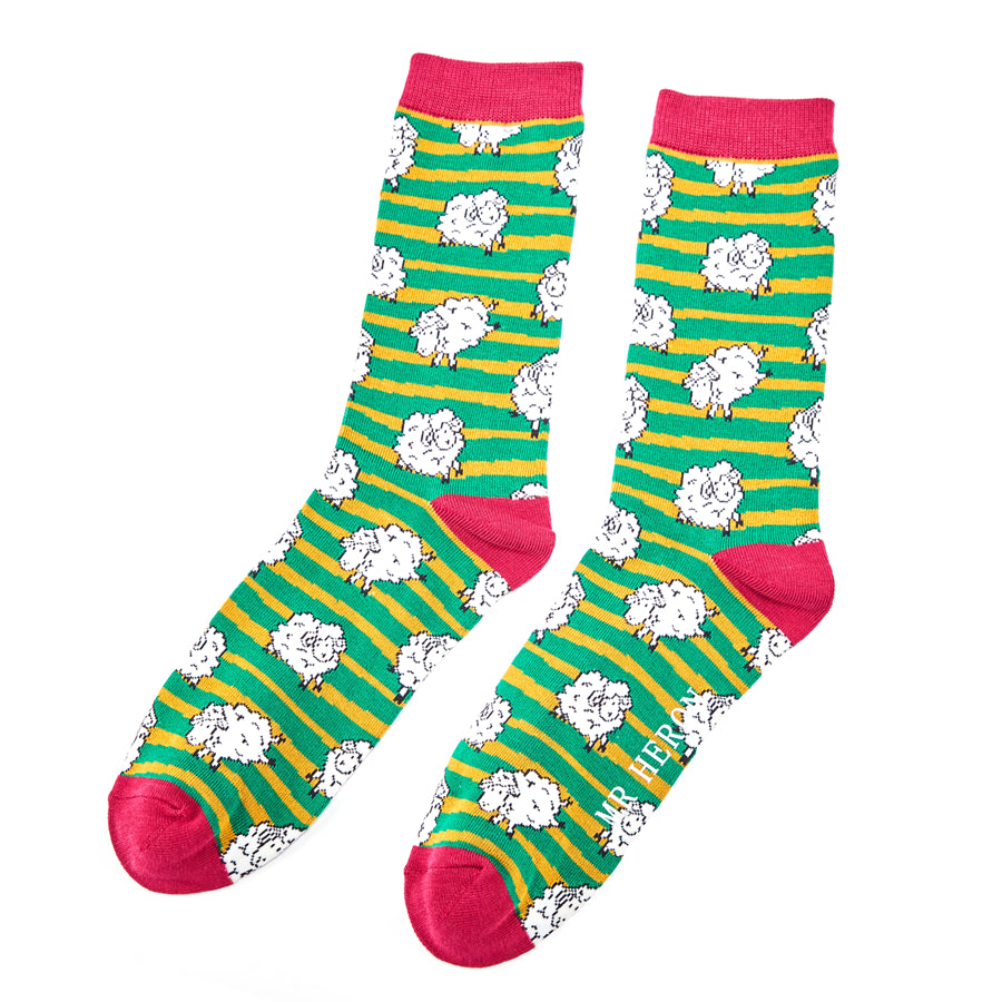 Sheep & Stripes Bamboo Socks Green