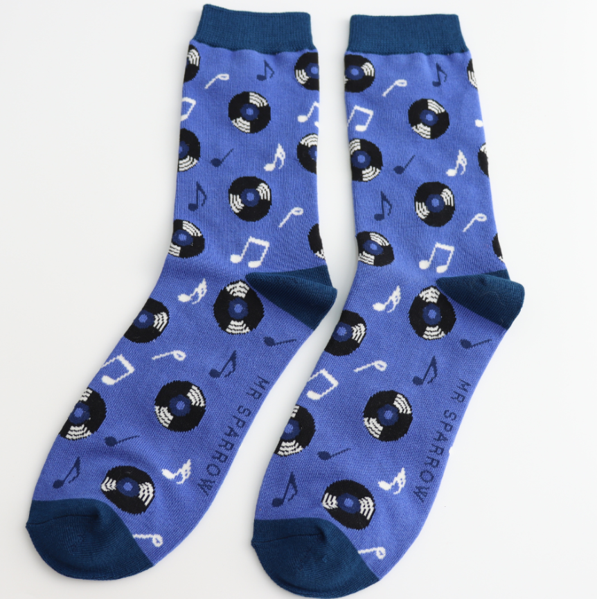 Vinyl Music Blue Bamboo Socks