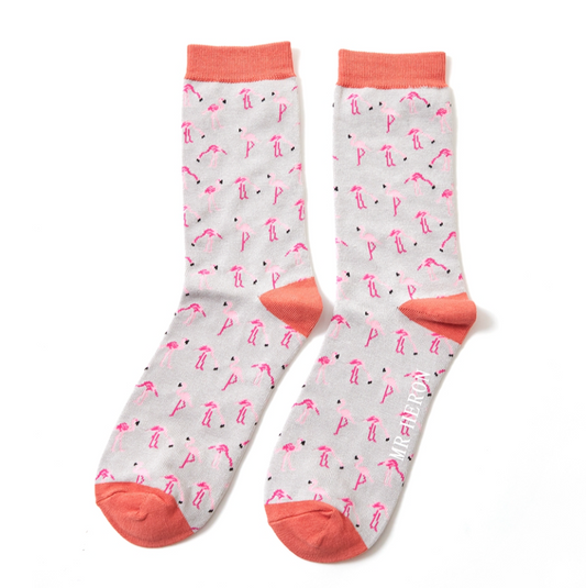 Wild Flamingo Silver Bamboo Socks