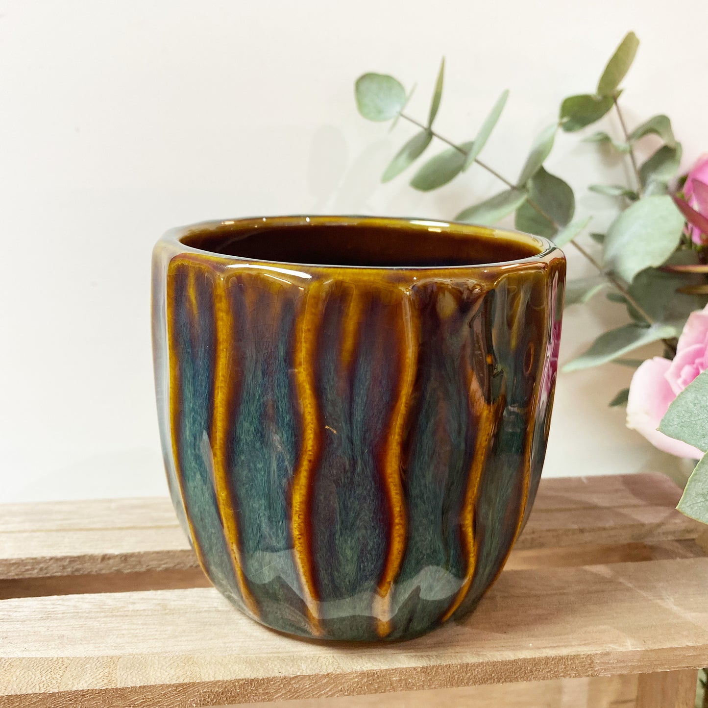 Pewter Blue Wave Ceramic Pot