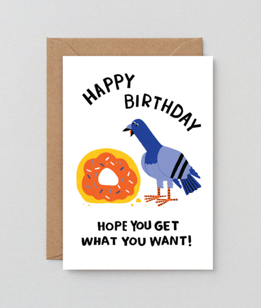 Lucky pigeon greetings card