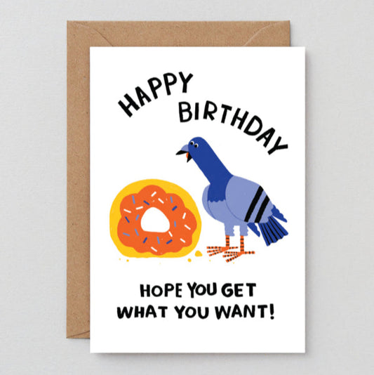 Lucky pigeon greetings card