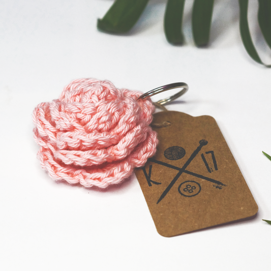 Pink Flower Crochet Keyring